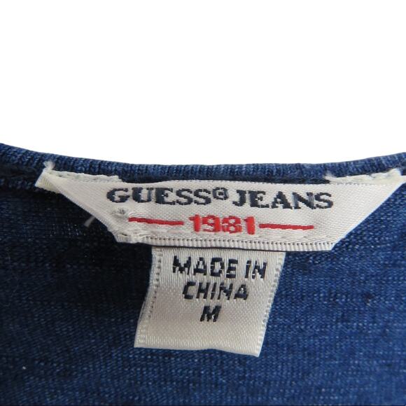 GUESS Y2k Blue Cropped Graphic Logo Tank Top Medium - Picture 4 of 6